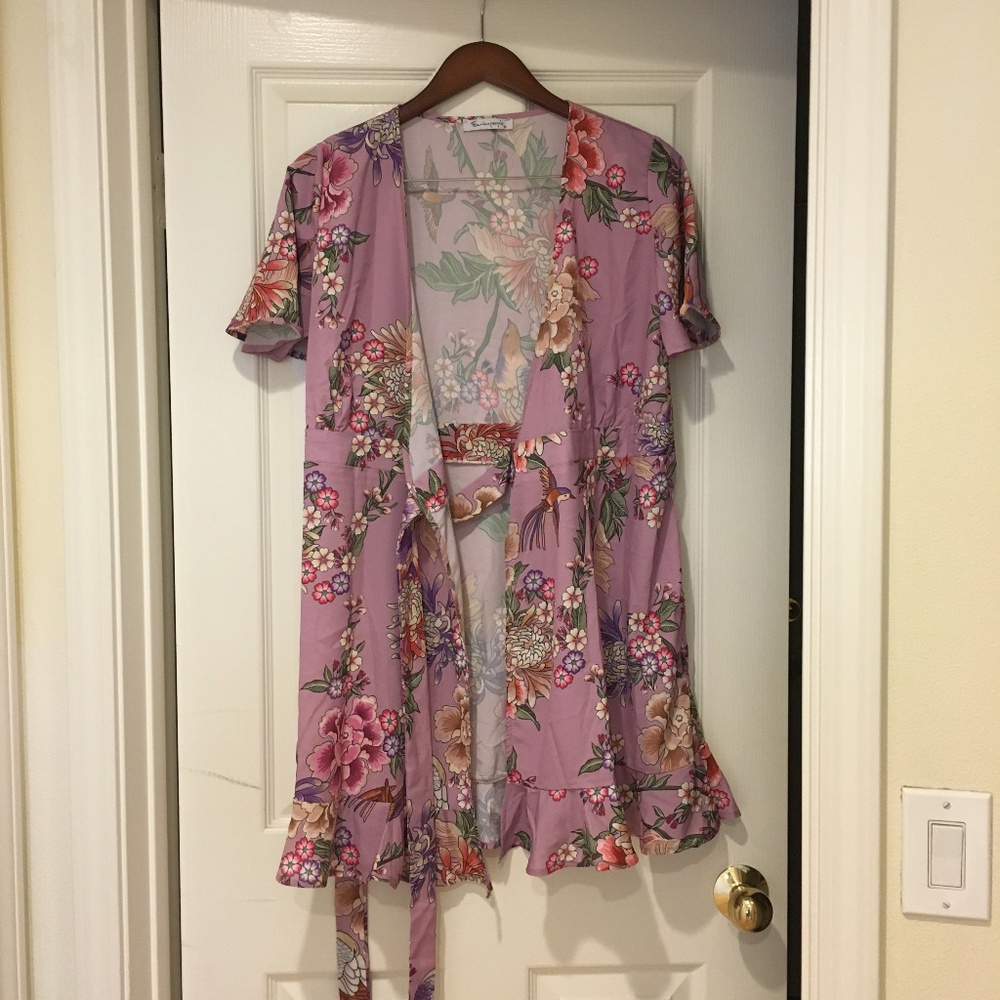 Pink Floral bird bathrobe western clothing 2 use